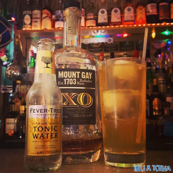 Mount Gay XO rum and fever tree tonic